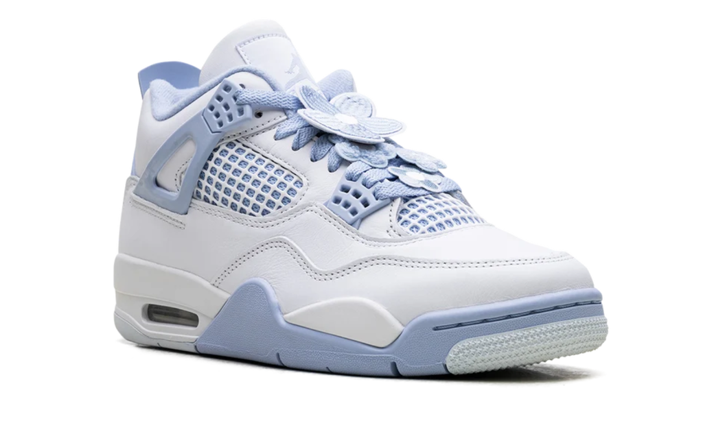 Air Jordan White and Pale Blue Sneakers with Floral Lace Details