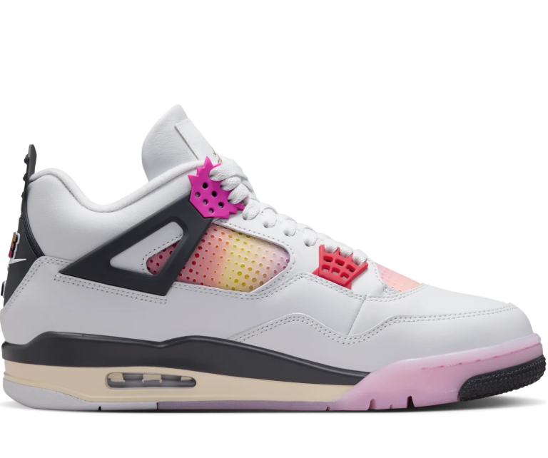 Air Jordan Light Gray Sneakers with Pink Gradient Panels and Bright Lace Accents
