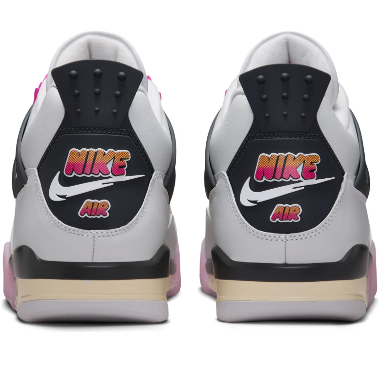 Air Jordan Light Gray Sneakers with Pink Gradient Panels and Bright Lace Accents