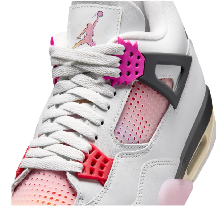 Air Jordan Light Gray Sneakers with Pink Gradient Panels and Bright Lace Accents