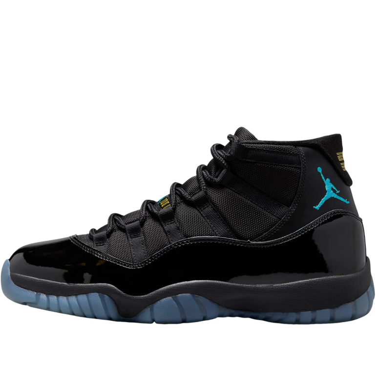 Air Jordan Black High-Top Sneakers with Glossy Trim and Teal Outsole Details