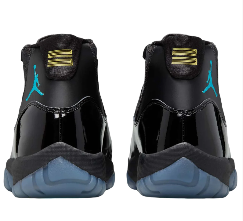 Air Jordan Black High-Top Sneakers with Glossy Trim and Teal Outsole Details