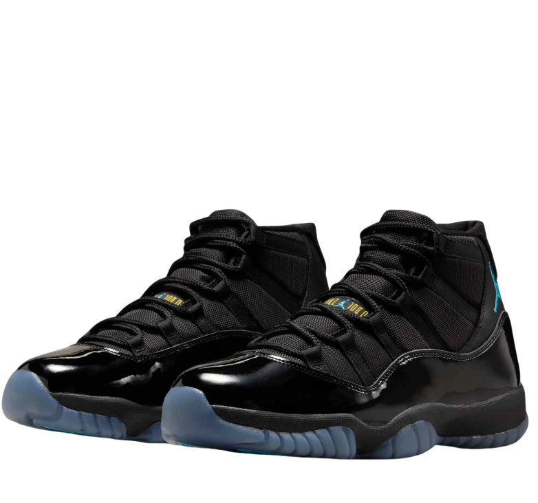 Air Jordan Black High-Top Sneakers with Glossy Trim and Teal Outsole Details