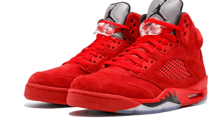 Air Jordan Red High-Top Sneakers with Silver Tongue and Black Accents