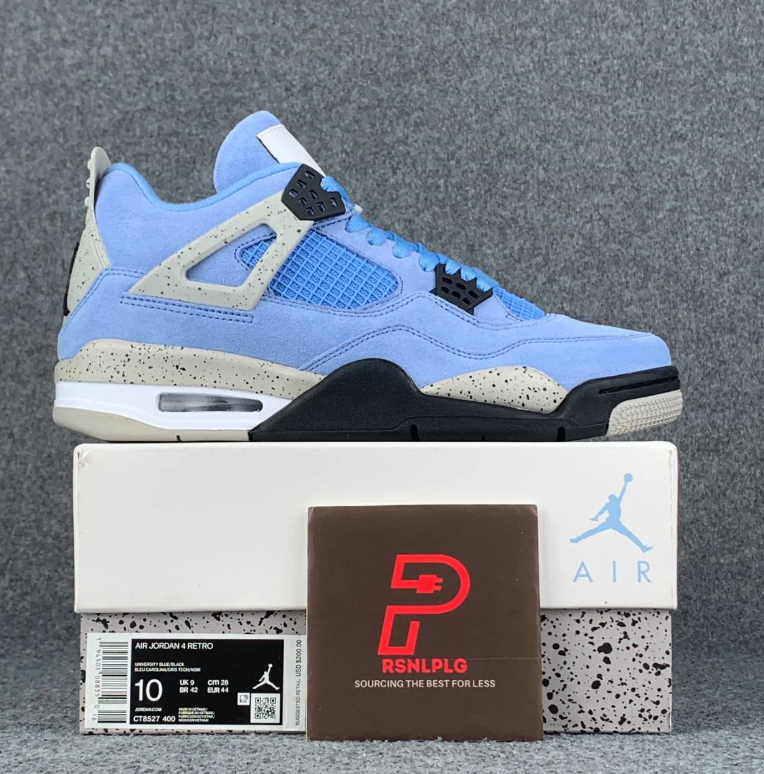 Air Jordan 4 Blue Sneakers with Speckled Gray and Black Accents