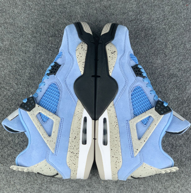 Air Jordan 4 Blue Sneakers with Speckled Gray and Black Accents