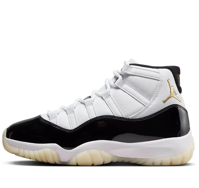 Air Jordan White and Black High-Top Sneakers with Gold Accents