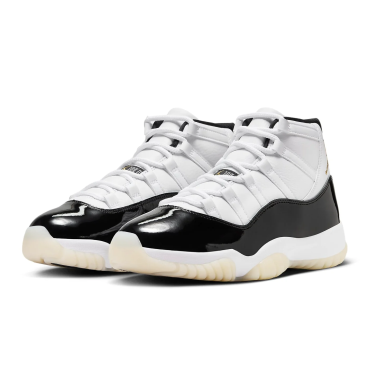 Air Jordan White and Black High-Top Sneakers with Gold Accents