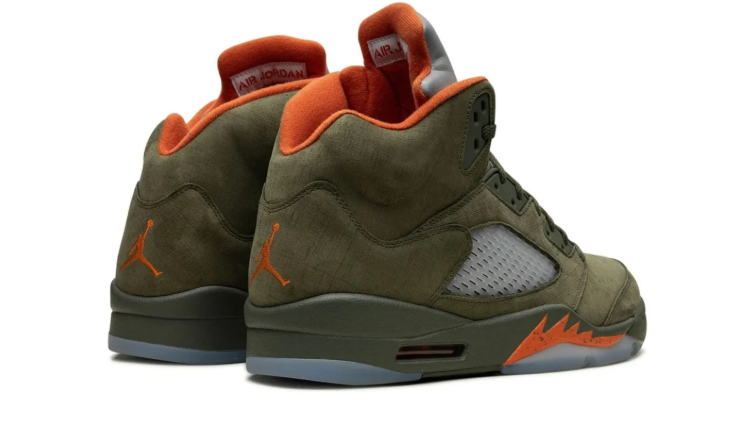 Air Jordan Olive Green High-Top Sneakers with Orange and Silver Accents