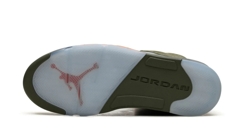 Air Jordan Olive Green High-Top Sneakers with Orange and Silver Accents