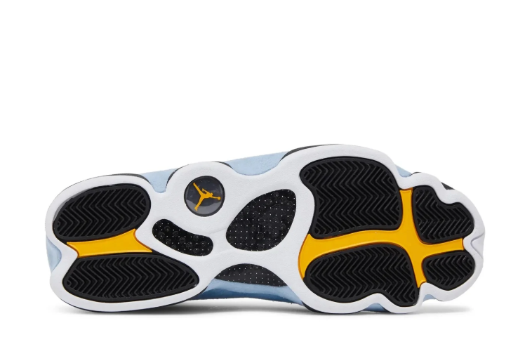 Air Jordan White and Pale Blue High-Top Sneakers with Yellow Accents