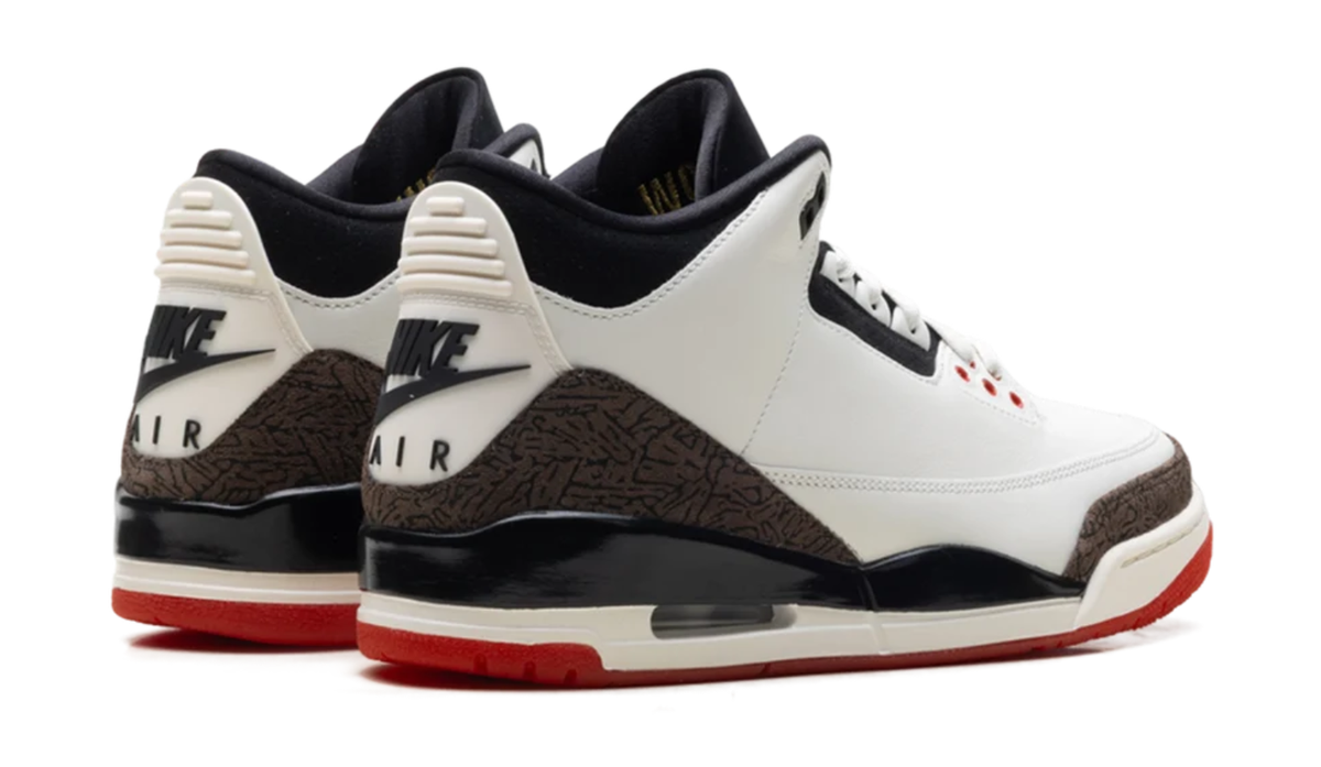 Air Jordan White Sneakers with Brown Crackle-Pattern Trim and Red Outsole