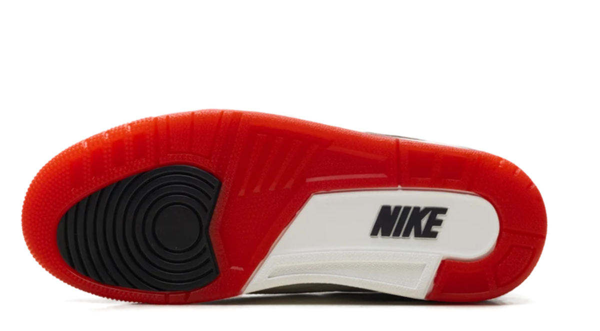 Air Jordan White Sneakers with Brown Crackle-Pattern Trim and Red Outsole