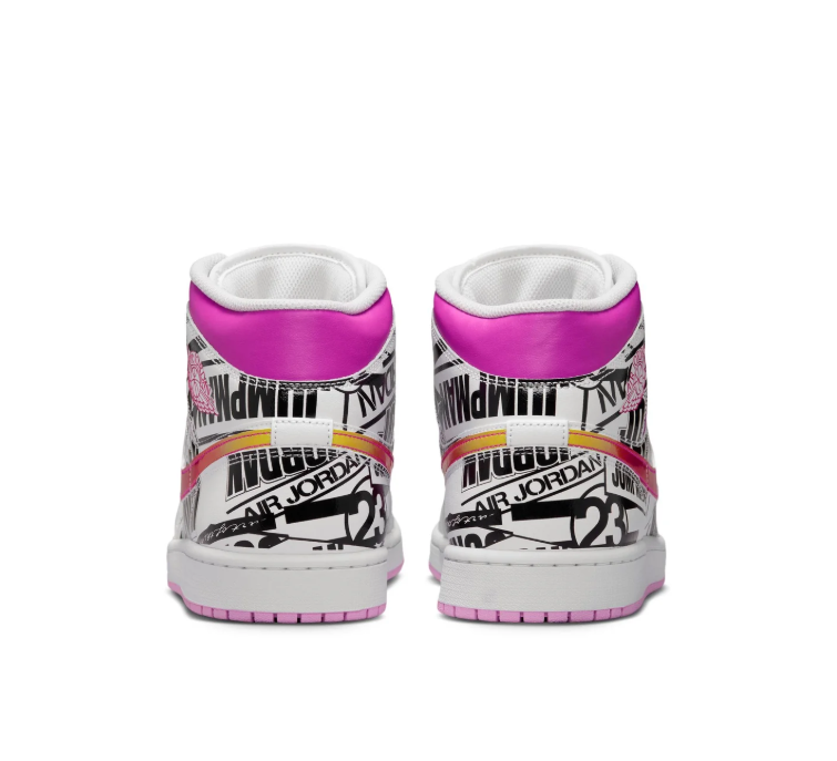Air Jordan White Graphic High-Top Sneakers with Pink Swoosh and Outsole