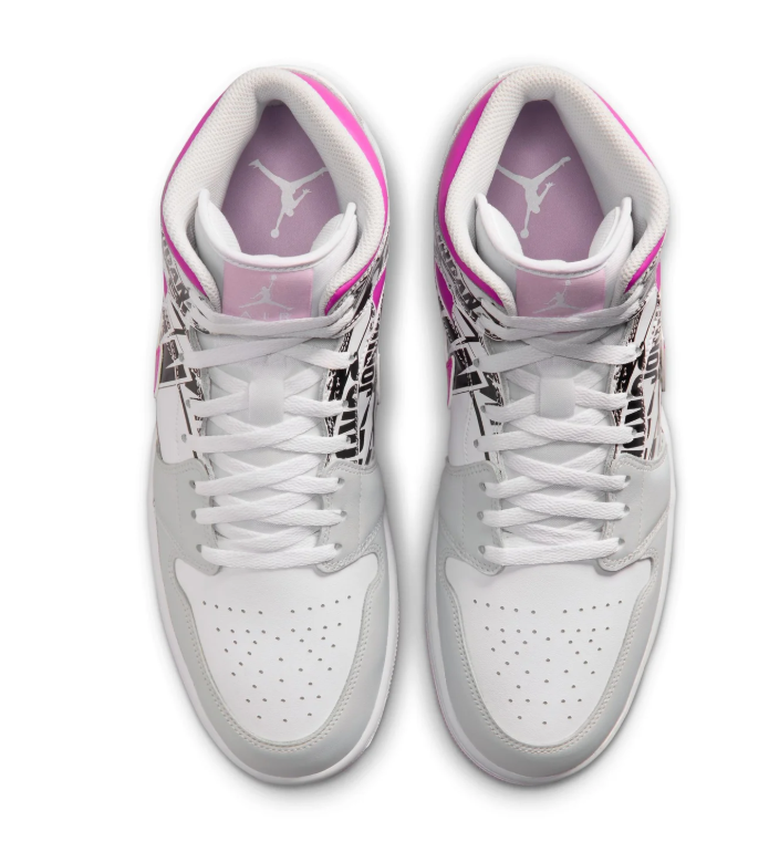 Air Jordan White Graphic High-Top Sneakers with Pink Swoosh and Outsole