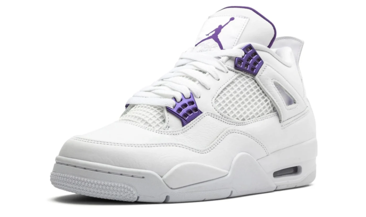Air Jordan White Sneakers with Purple Eyelets and Jumpman Details