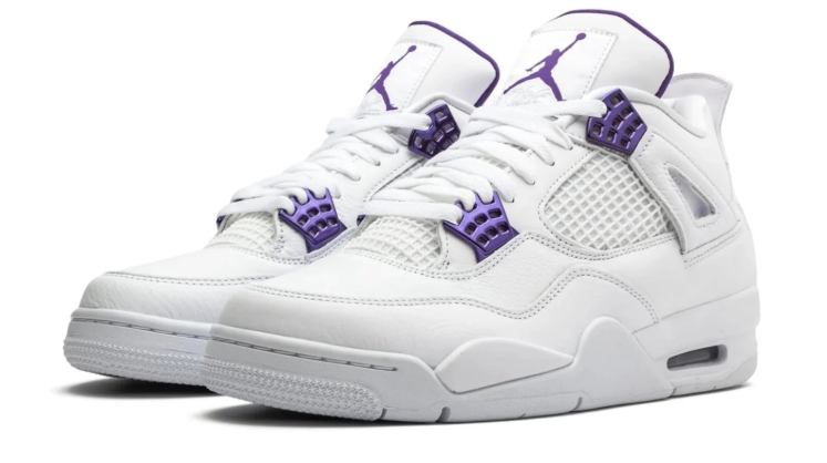 Air Jordan White Sneakers with Purple Eyelets and Jumpman Details