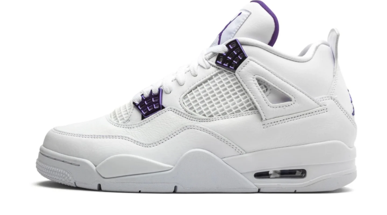 Air Jordan White Sneakers with Purple Eyelets and Jumpman Details