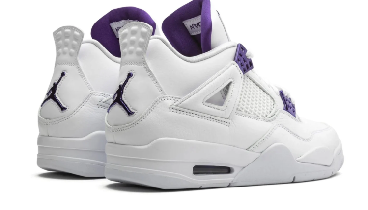 Air Jordan White Sneakers with Purple Eyelets and Jumpman Details