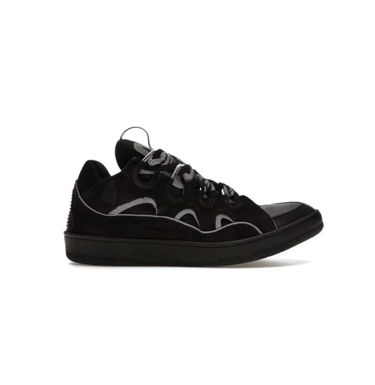Black Low-Top Sneakers with Gray Wave Trim
