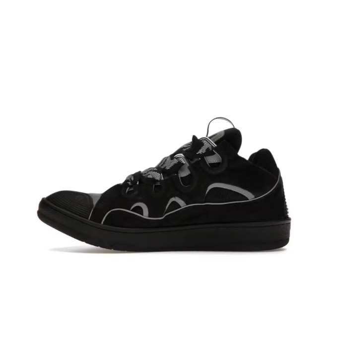 Black Low-Top Sneakers with Gray Wave Trim