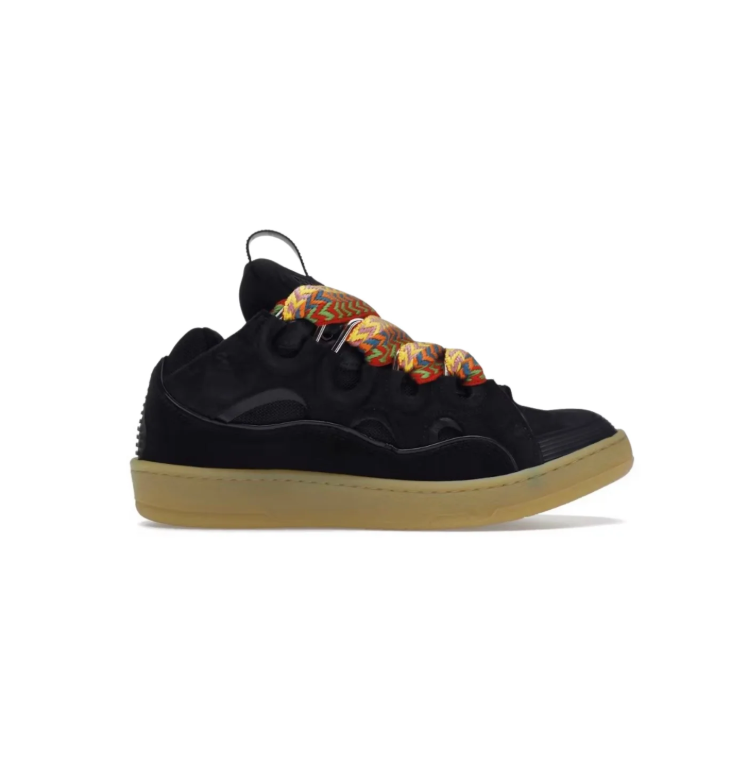 Black Low-Top Sneakers with Gray Wave Trim