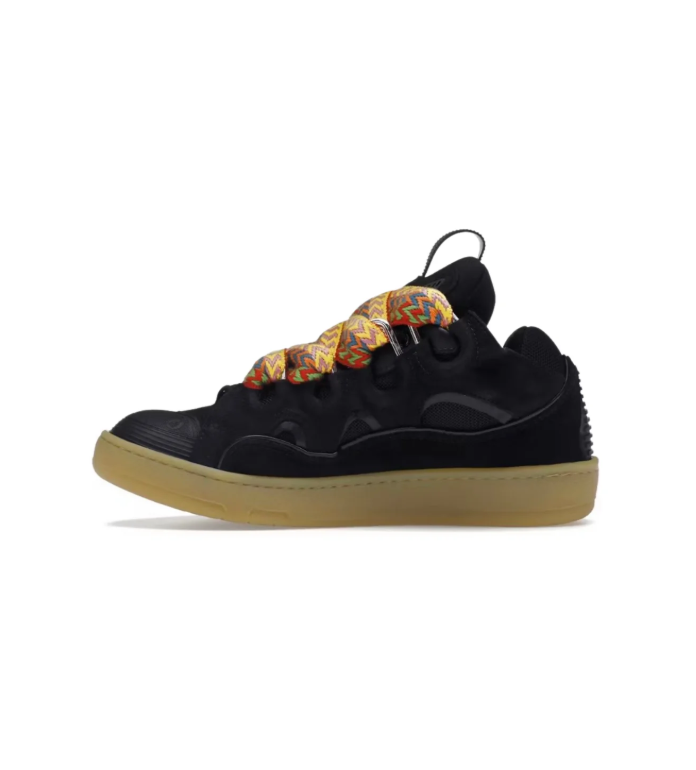 Black Low-Top Sneakers with Gray Wave Trim