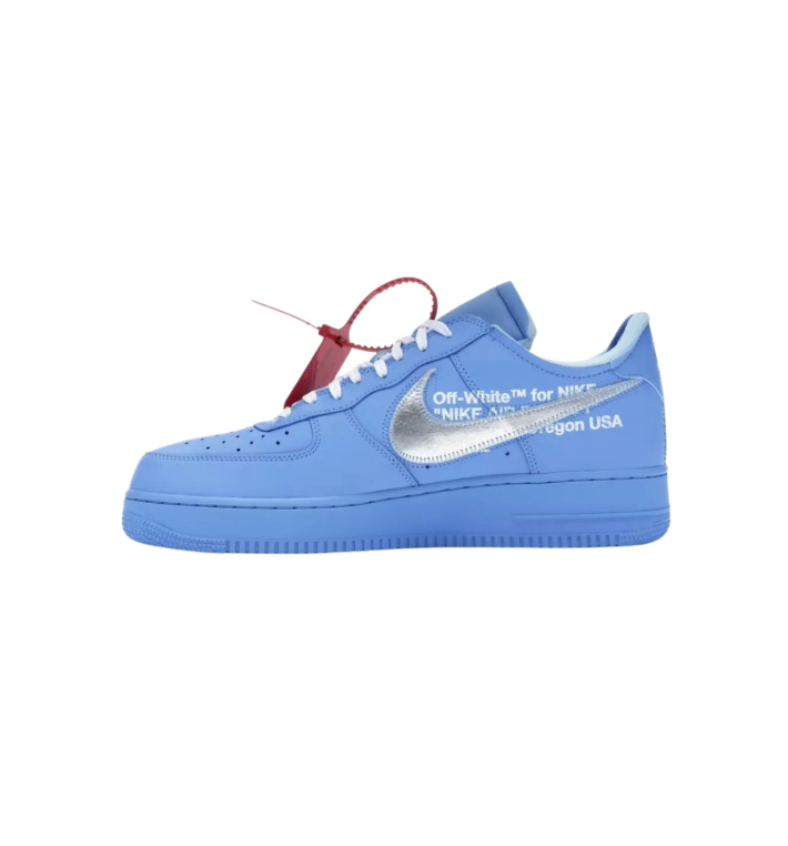 Nike Light Blue Low-Top Sneakers with Silver Swoosh and Off-White Detailing