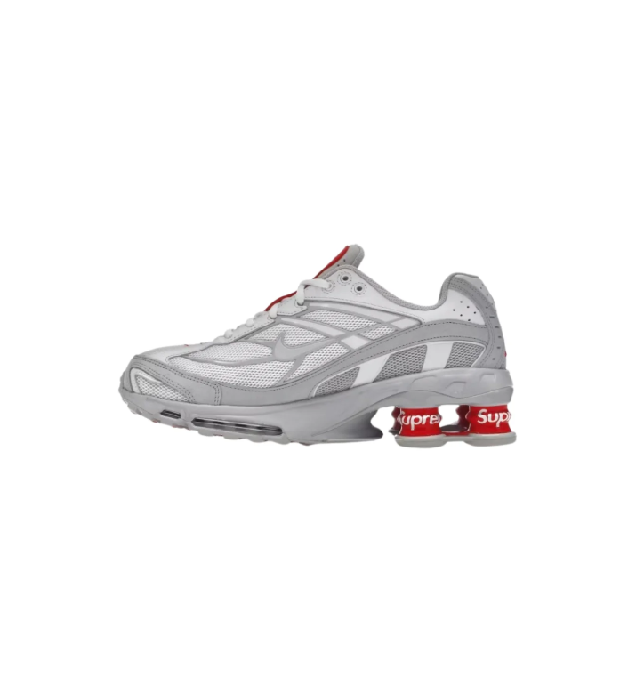 Nike Gray and White Sneakers with Red Supreme Heel Detailing