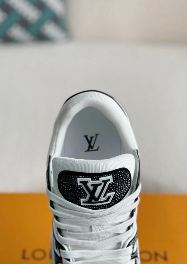 Louis Vuitton Black and White Low-Top Sneakers with Sparkling Trim