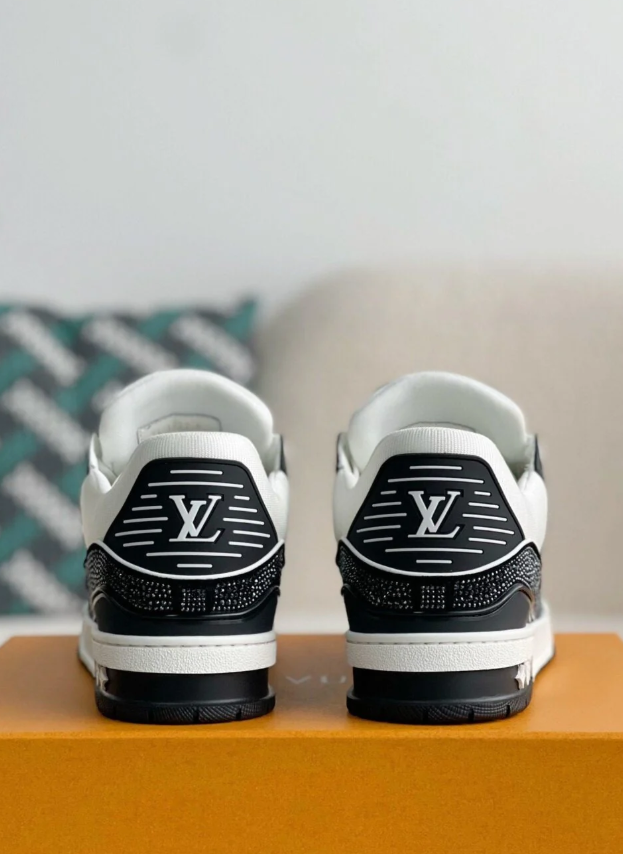 Louis Vuitton Black and White Low-Top Sneakers with Sparkling Trim