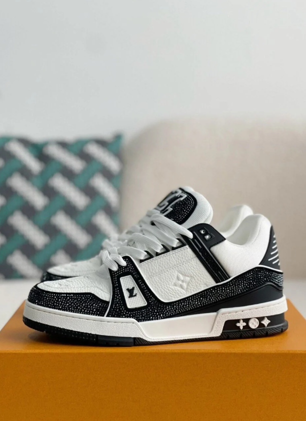 Louis Vuitton Black and White Low-Top Sneakers with Sparkling Trim