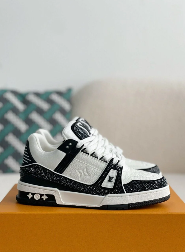 Louis Vuitton Black and White Low-Top Sneakers with Sparkling Trim