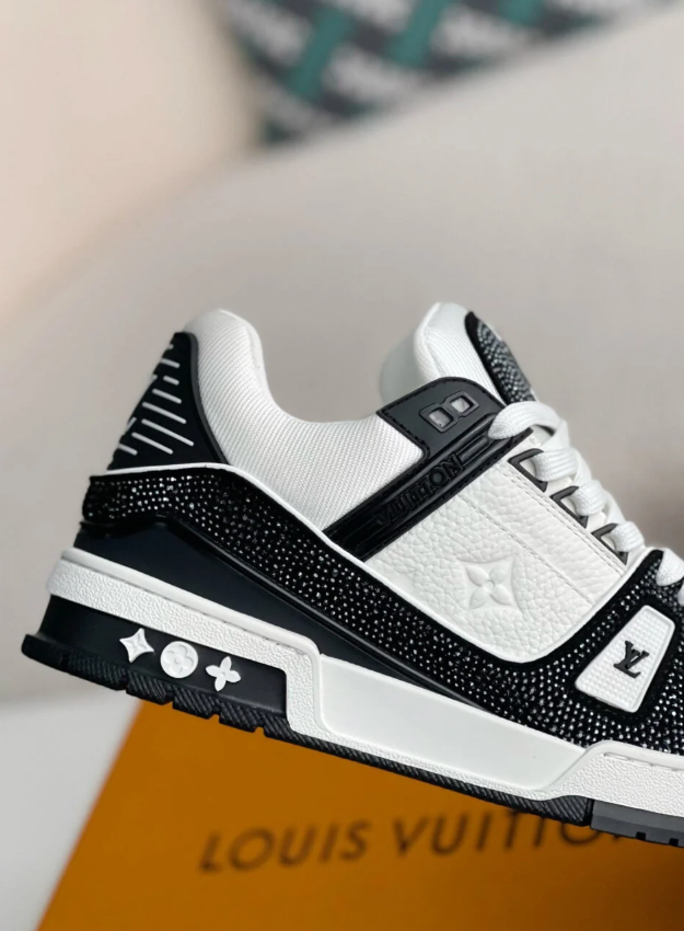 Louis Vuitton Black and White Low-Top Sneakers with Sparkling Trim