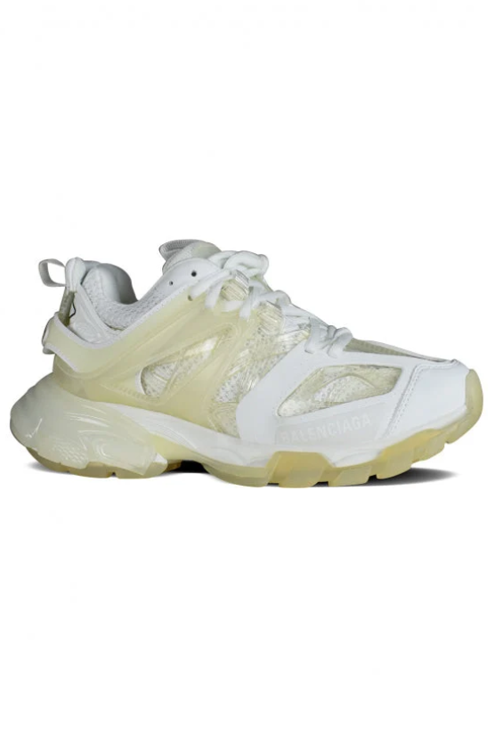 White and Pale Yellow Chunky Sneakers with Translucent Panels