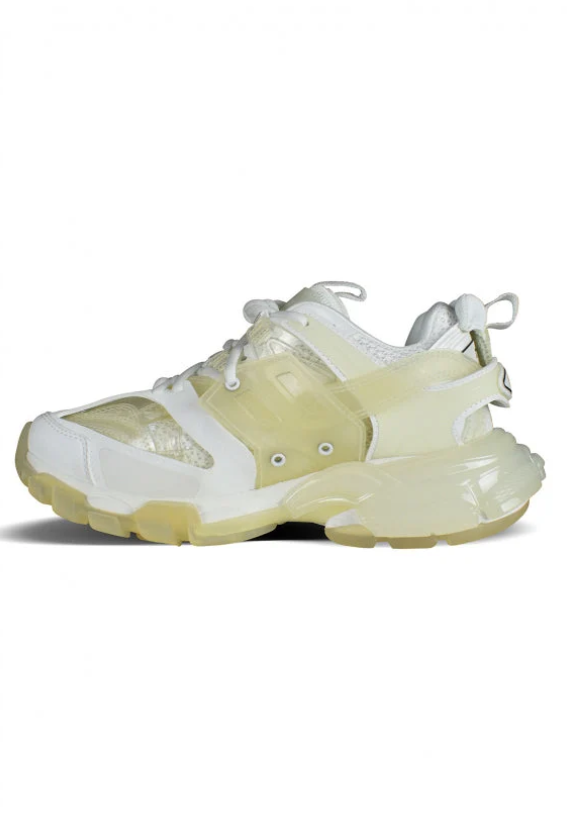 White and Pale Yellow Chunky Sneakers with Translucent Panels