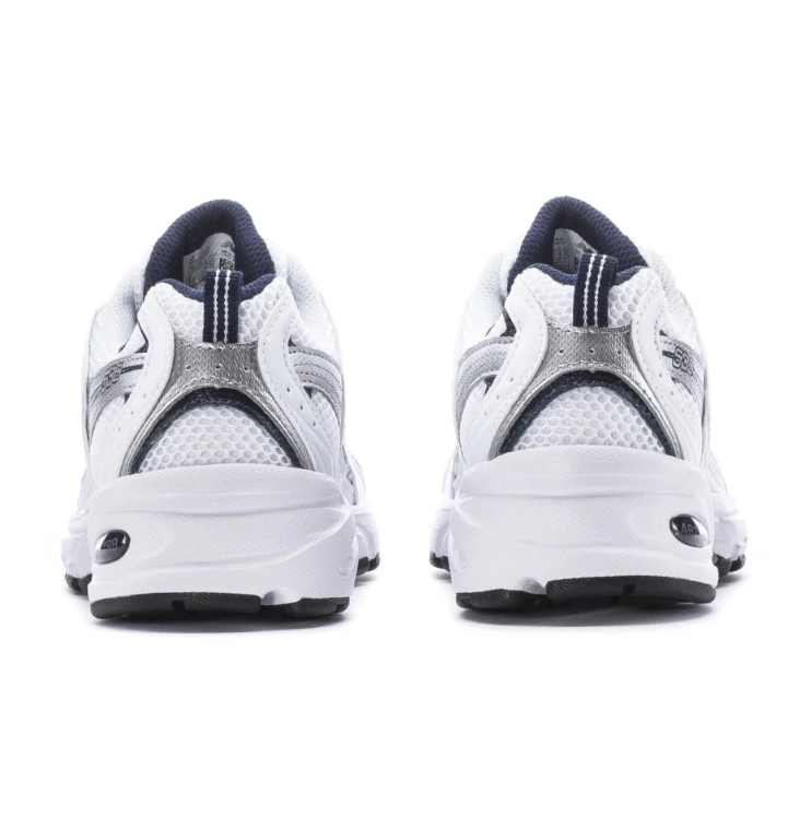 New Balance 530 White and Silver Sneakers with Dark Accents