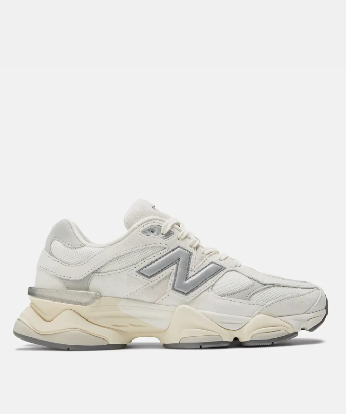 New Balance White and Silver Sneakers with Cream Sculpted Sole