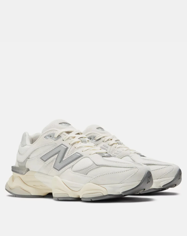 New Balance White and Silver Sneakers with Cream Sculpted Sole
