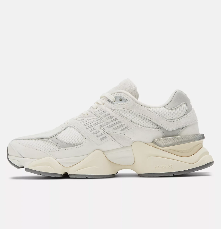 New Balance White and Silver Sneakers with Cream Sculpted Sole
