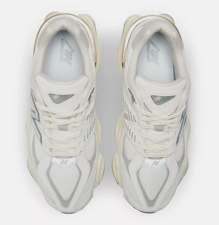 New Balance White and Silver Sneakers with Cream Sculpted Sole