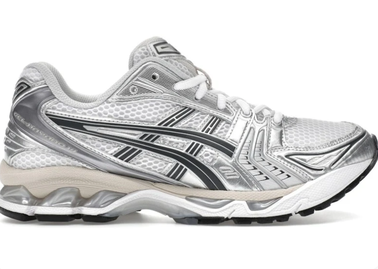 ASICS White and Metallic Silver Sneakers with Black Side Stripes