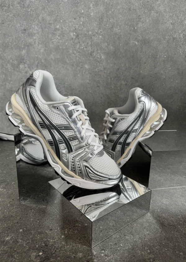 ASICS White and Metallic Silver Sneakers with Black Side Stripes