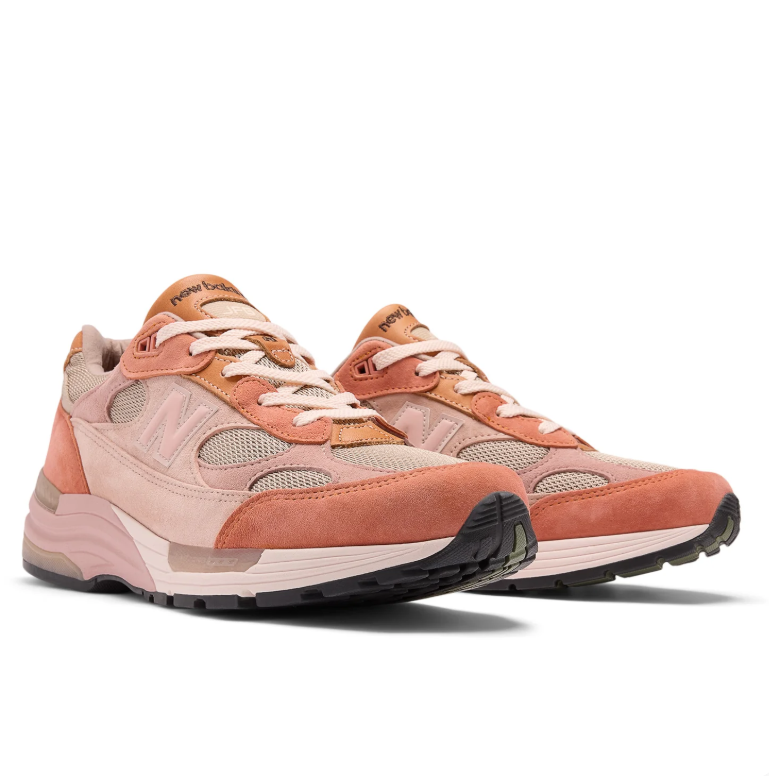 New Balance 993 Blush Pink and Coral Sneakers with Beige Mesh
