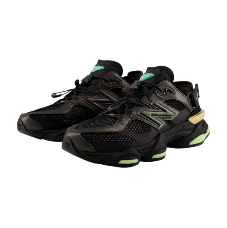 New Balance Black Mesh Sneakers with Lime Green and Yellow Accents