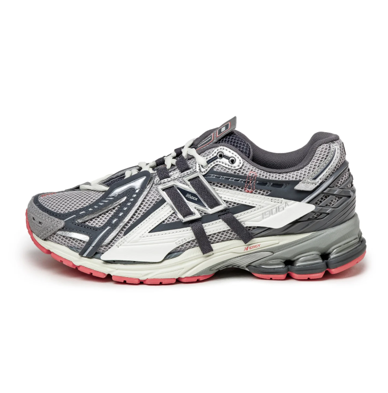 New Balance 1906R Gray and Silver Sneakers with Coral Red Outsole