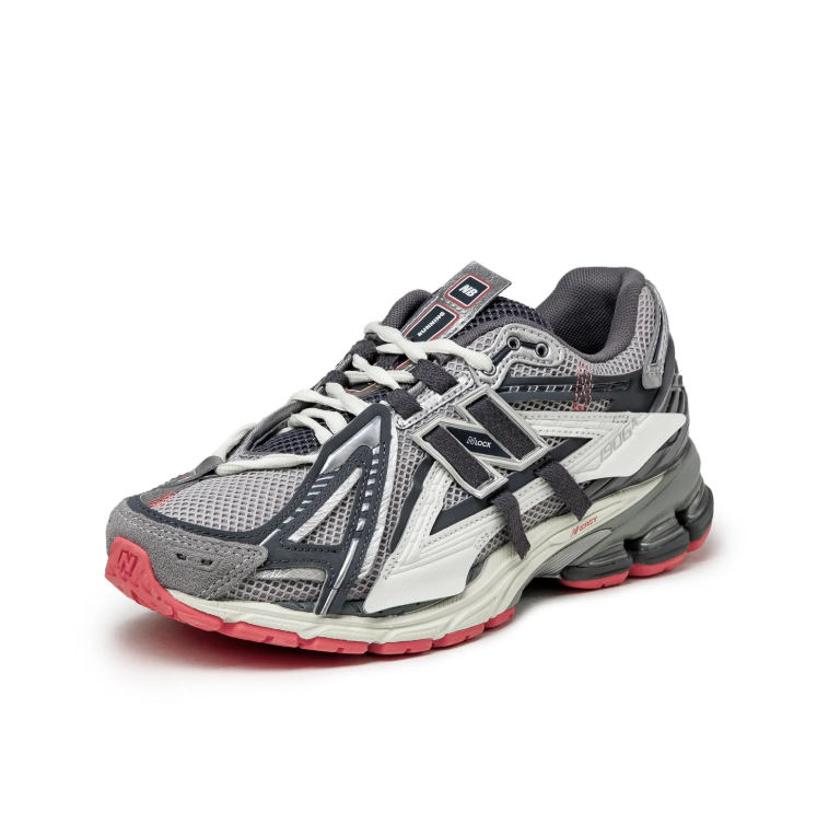 New Balance 1906R Gray and Silver Sneakers with Coral Red Outsole