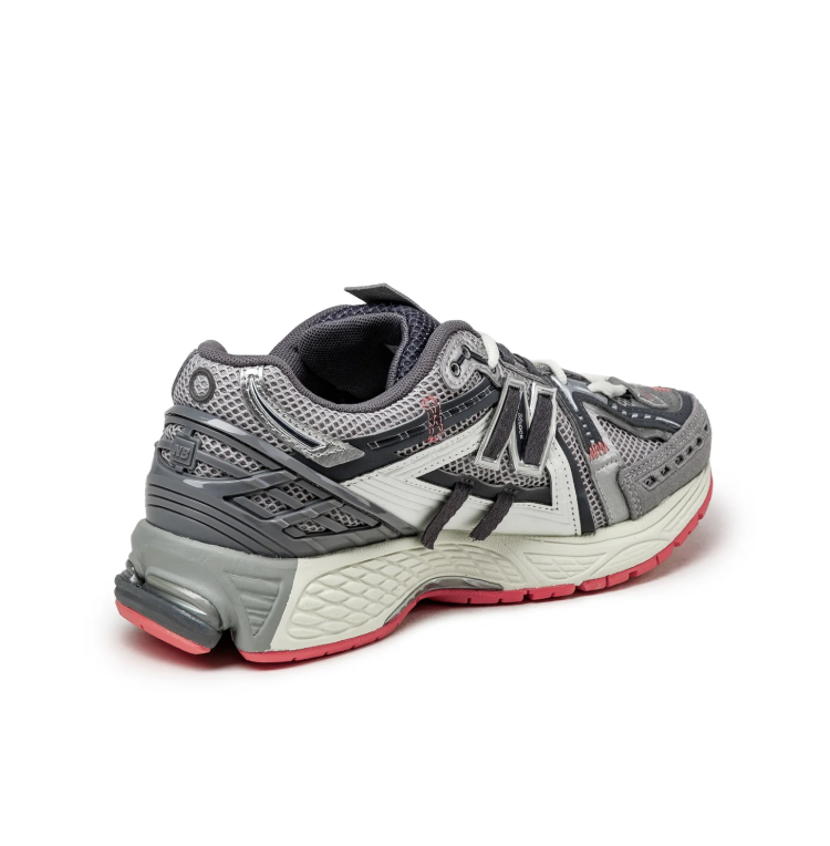 New Balance 1906R Gray and Silver Sneakers with Coral Red Outsole