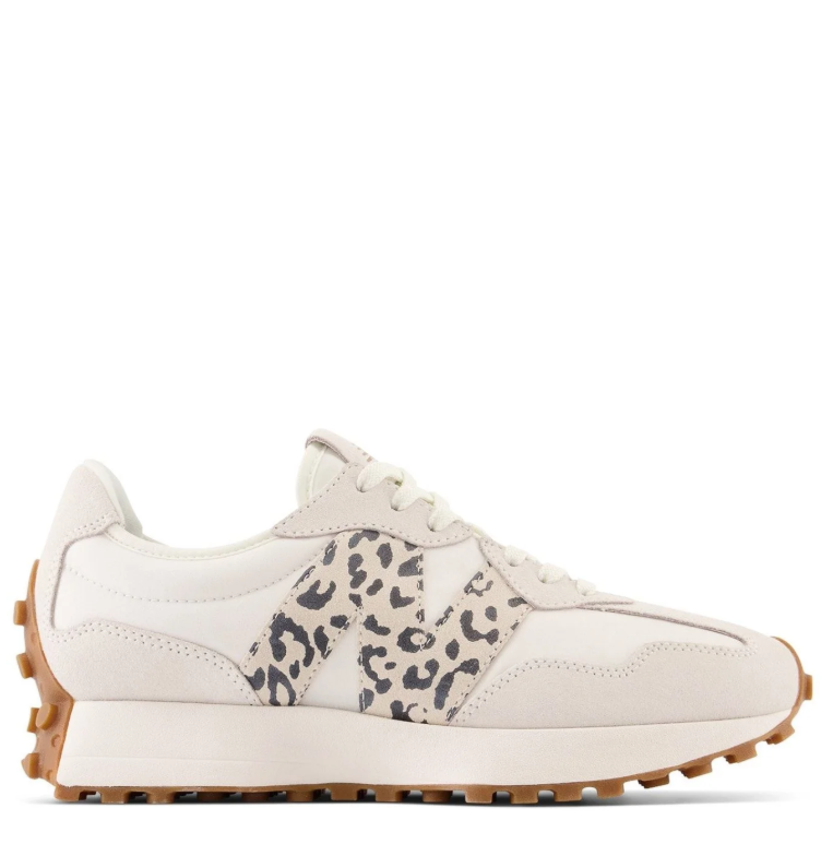 New Balance Cream Sneakers with Leopard-Print N Logo and Gum Sole