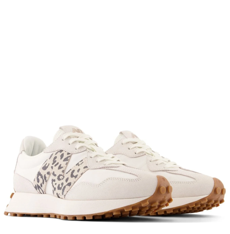 New Balance Cream Sneakers with Leopard-Print N Logo and Gum Sole